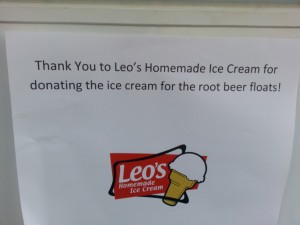 Thank you to Leo's Ice Cream for donating a container of ice cream for the root beer floats